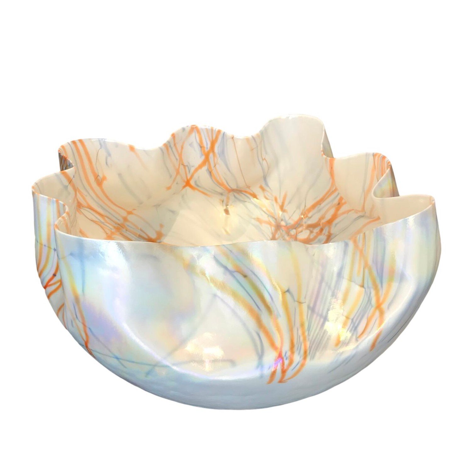 Large Folded Glass Bowl With Orange and Blue