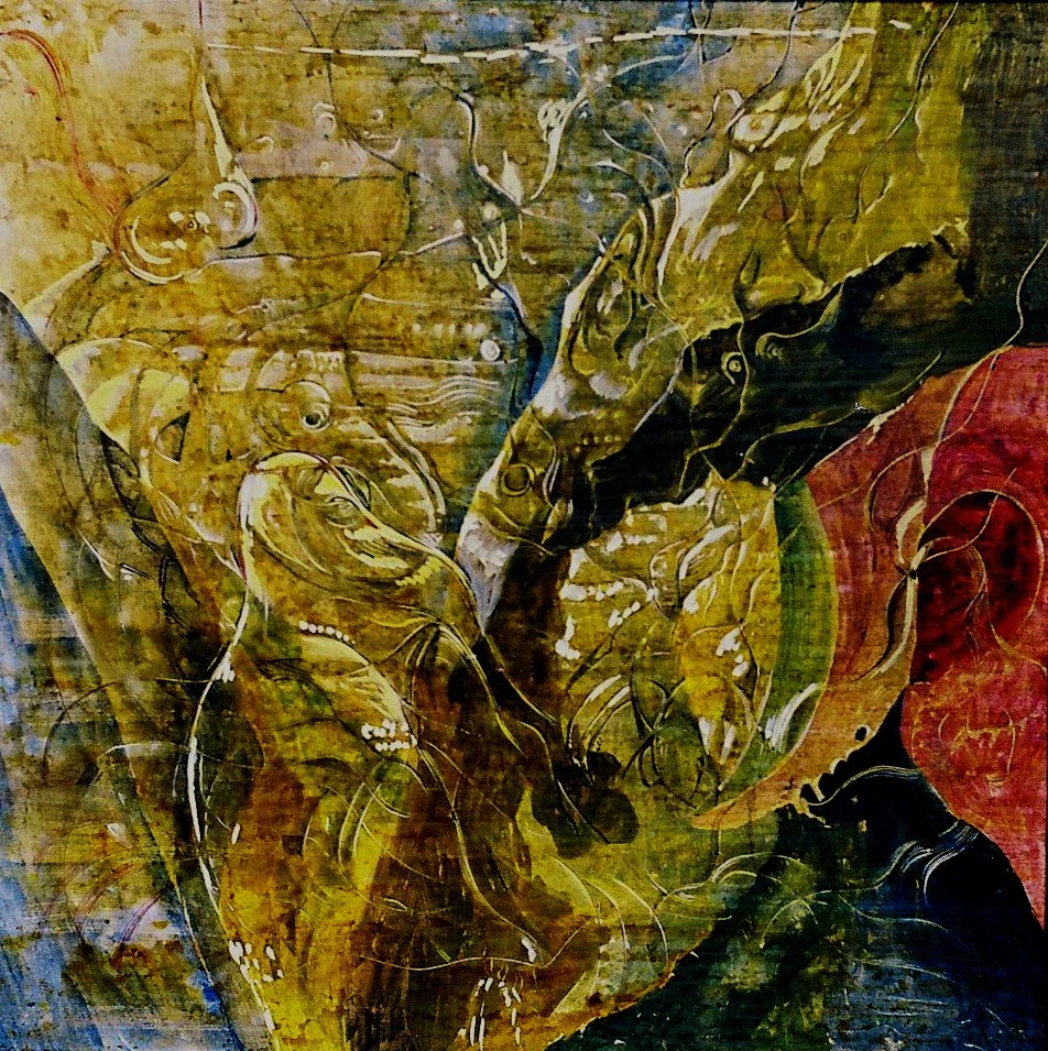 She and the wind, 38x36 cm, primed cardboard, author's technique, 1994.