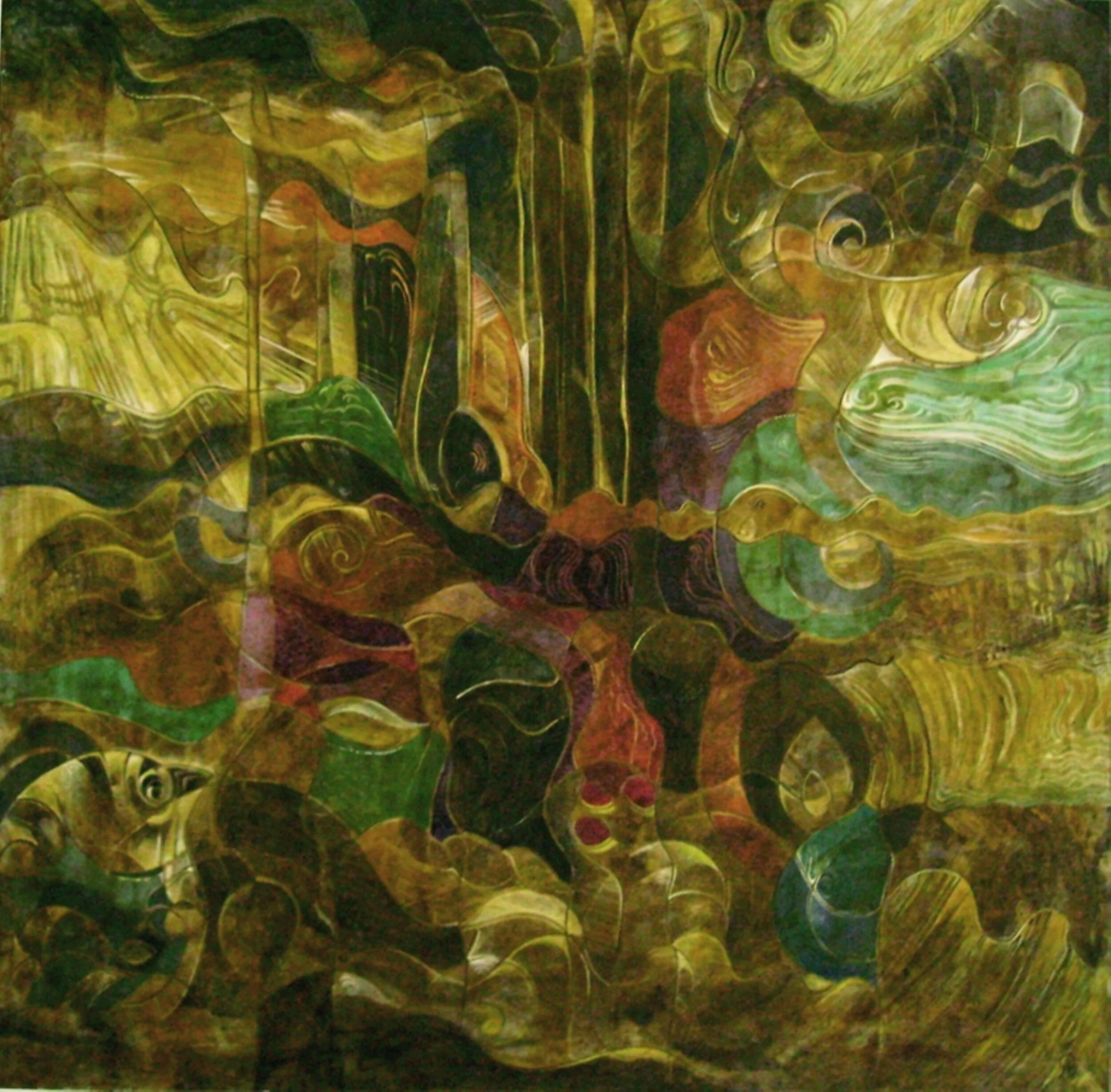 Little forest secrets, 43,5X43,5 cm, primed cardboard, author's technique, 2006.