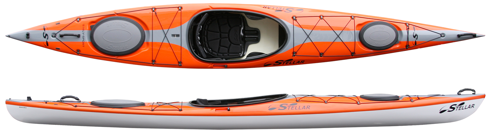 S14LV: The Stellar 14' Low Volume (S14-LV) Touring Kayak is in response to demand for a smaller version of our popular S14. Designed for speed and stability for small to medium sized paddlers for touring and fitness paddling, the S14-LV has the speed of a much longer boat. Two water tight hatches allow for ample storage for day and overnight trips, while the retractable skeg in the stern helps with tracking. The S14-LV comes standard with fittings to upgrade to a rudder steered boat as well. Its short length and light weight make it ideal for those who want a high performance boat, but are short on storage space or frequently car-top their boat.