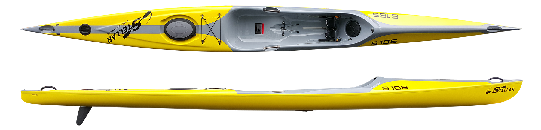S18S: The Stellar 18' Surf Ski (S18S) is an entry level surf ski with great top end speed from the S18R hull design, along with the stability that you have come to associate with a Stellar. With 2 dry storage compartments, the S18S is not only a Surf Ski, but also a capable touring kayak. We have added cockpit carry handles to make maneuvering this boat on land as easy as it is on the water! As a standard feature, the S18S is outfitted to accept a kick-up rudder for those who paddle in shallow areas. The S18S also meets the specifications for the USCA Fast Sea Kayak division if you wish to race.