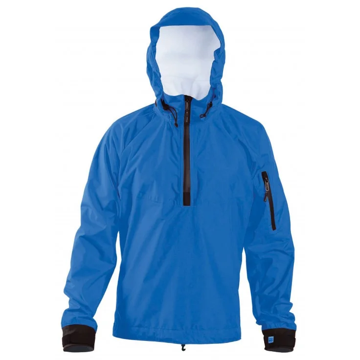 Otter: The Tropos Otter is a fully seam sealed, quarter zip, lightweight paddling jacket with a stow-able hood made with a combination of Kokatat's Tropos and Tropos Light waterproof breathable fabrics. The jacket has a soft pile lined collar, adjustable coated lycra splash cuffs and bungee draw cord waist. The left sleeve features a zippered, self-draining pocket with key lanyard for stowing small gear.