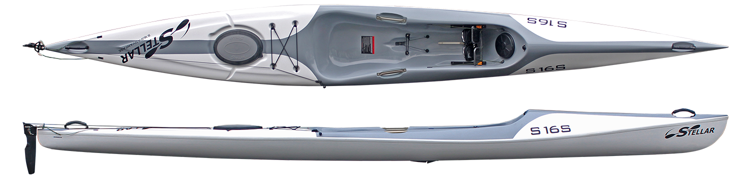 Stellar S16S: The Stellar 16' Surf Ski (S16S) is a transitional sit-on-top, stable enough for entry level and intermediate paddlers to feel comfortable, but fast enough for fitness paddling and racing! The open cockpit, rounded seat and 3-point footboard is very comfortable and responsive, keeping you on track to where you want to go. Two water tight hatches allow for modest storage for day tripping and overnight adventures. In the ocean, the S16S is a blast, easily catching waves and carving on the waves. The S16S's light weight makes it responsive to your power on the water and with its cockpit handles, it is a breeze to carry and car-top.