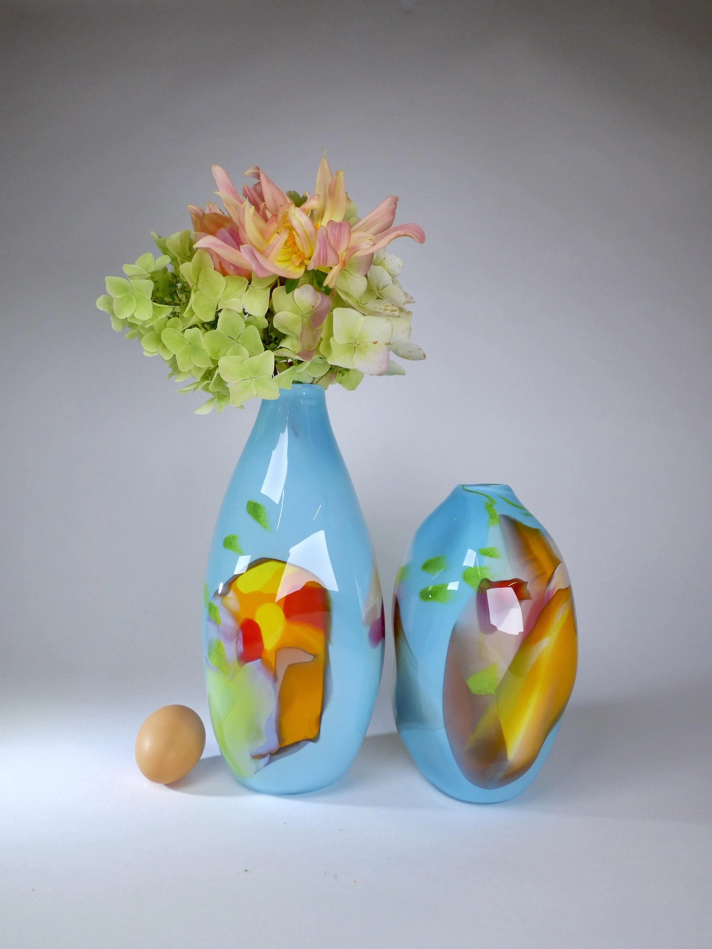 #24  A - B  Sky Blue With Fire Spots - Tall Slender & Short Squat Pot