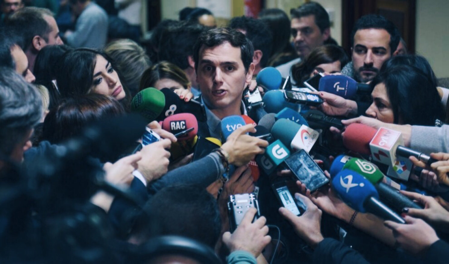 El Presidente de Ciudadanos , Partido de la Ciudadanía, Albert Rivera entrevistado por la prensa. © Bernardo Díaz