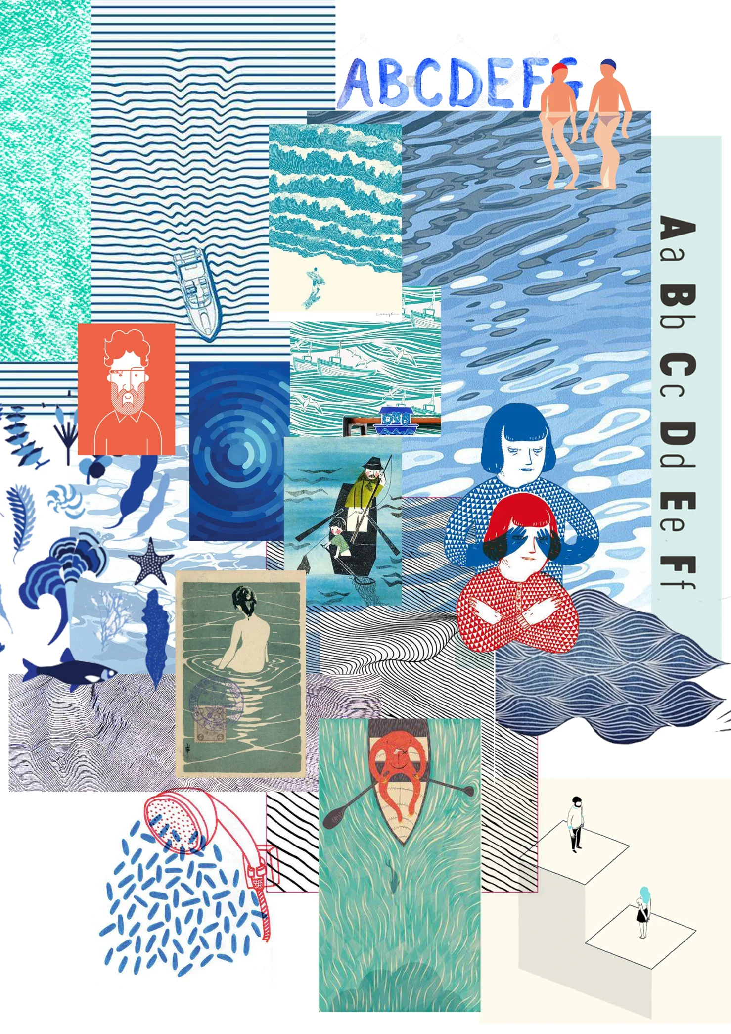 Early moodboard exploring our visual approach - we were particularly interested in the idea of abstracting water in a fun and dynamic way.