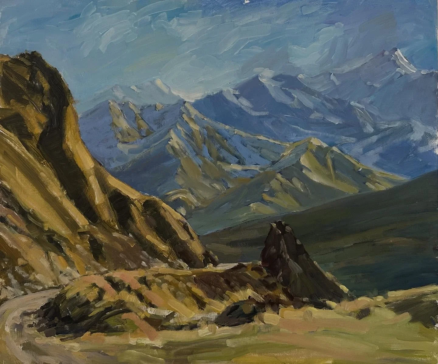 Just completed this one#oil#pleinair/finished in studio#mountains#winter25 #landscape#newzealand#lovepainting🎨