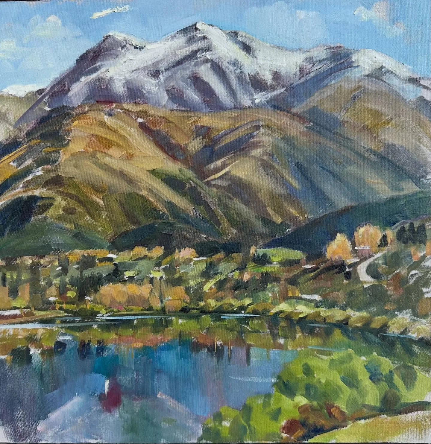 Today&rsquo;s paintout at Lake Hays #oil pleinair #lake #mountains #Queenstown #otago #newzealand #lovepainting🎨
