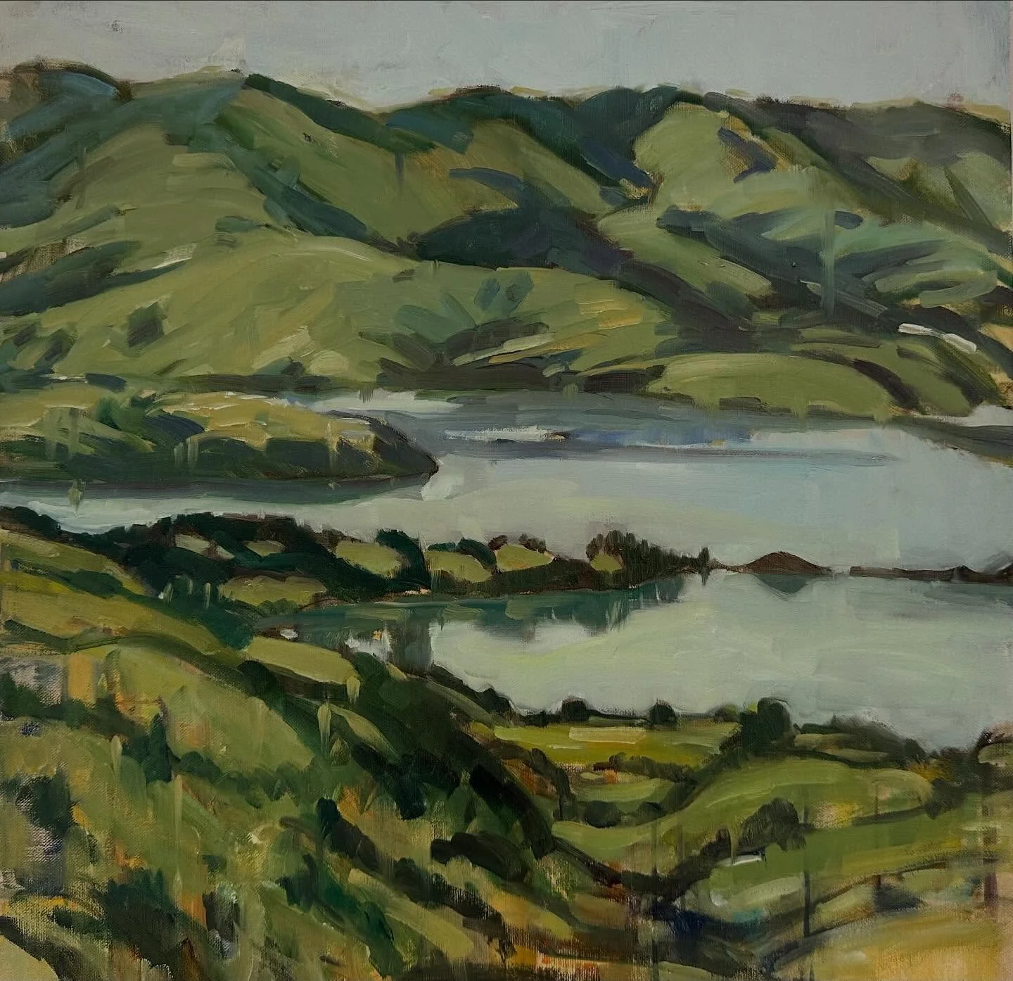 More wonderful Harbour views here in Akaroa &mdash;today tho we had rain thunder and hail ! Cold again heading into Christmas week# South Island newzealand love painting🎨