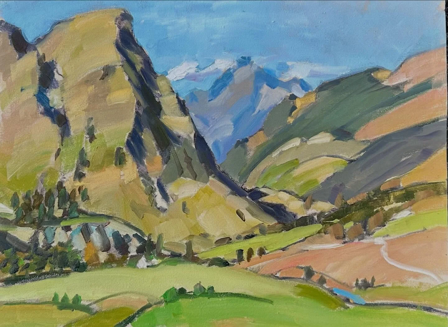 Walter Peak peaking through the clouds. Painted from Barbara Hays (artist)s drive. Still a stunning and dramatic view. Landscape Queenstown  south island, New Zealand. Love painting🎨