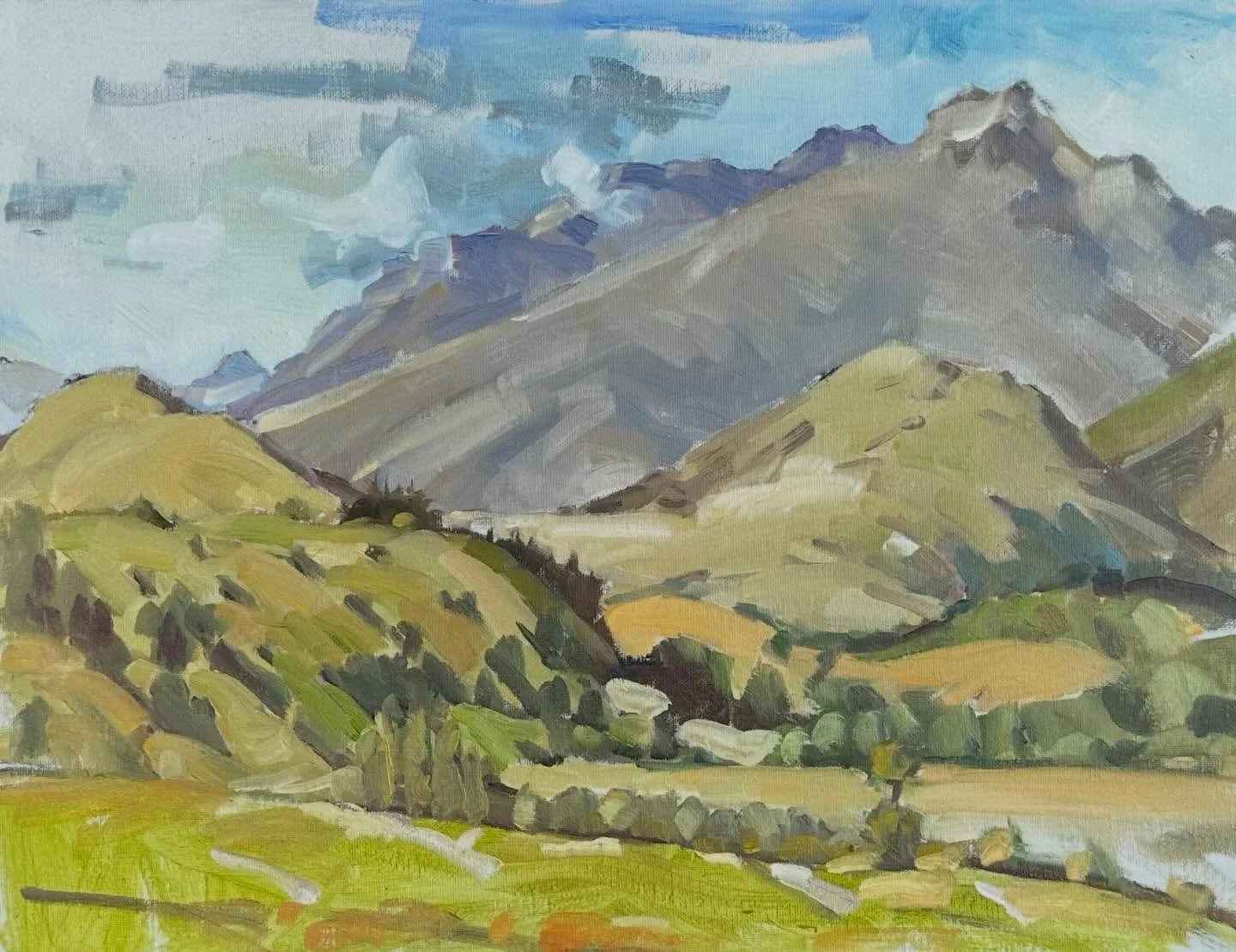 Bright sun this am&hellip;. View from the top of the hill in QT oil pleinair landscape. Lovepainting🎨