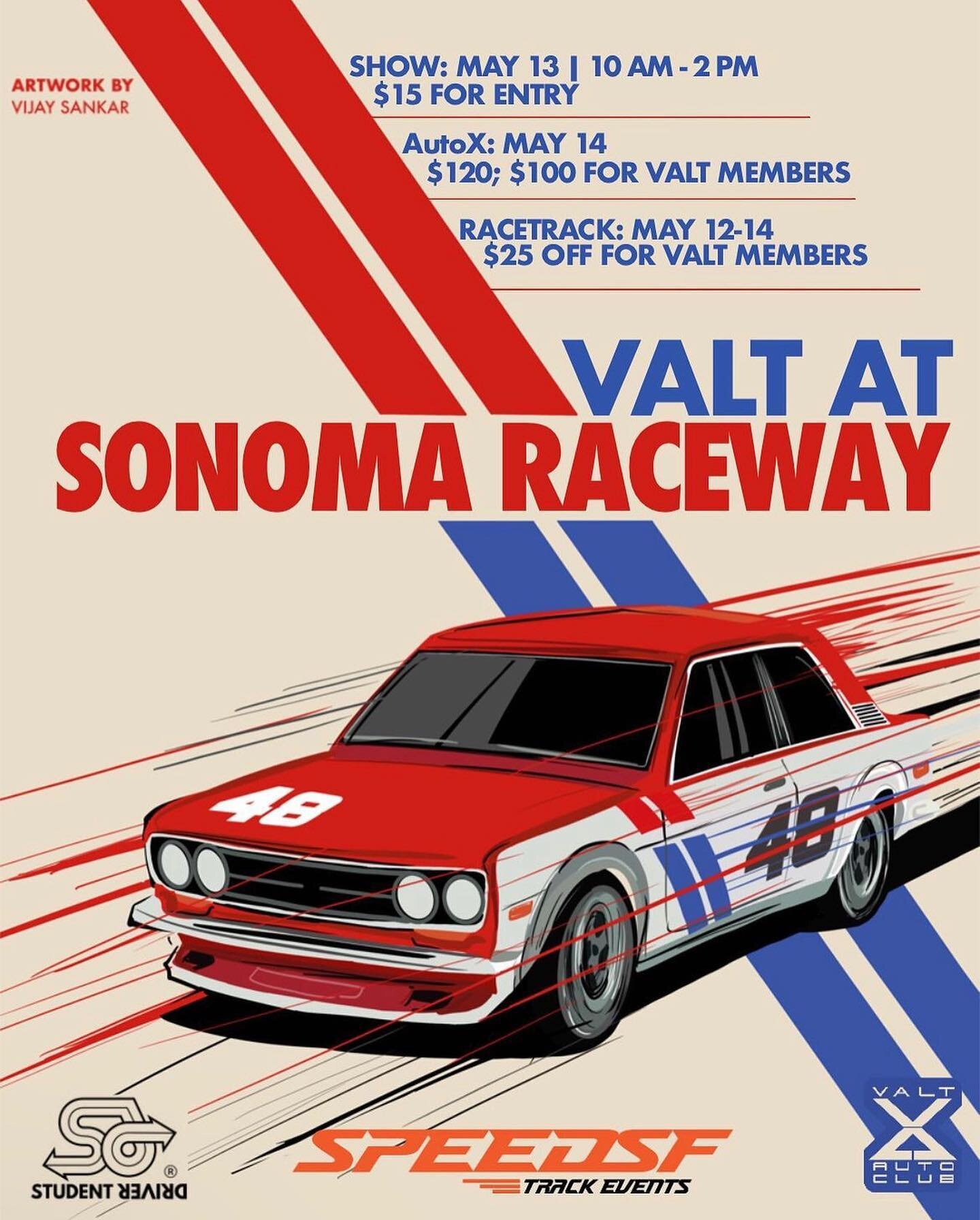 We will be co-hosting with our event @racesonoma on May 13/14th with @valtautoclub and @wearestudentdrivers !
.
.
.
#sonoma #sonomaraceway #speedsf #speedsftrackevents #valtautoclub #studentdriver