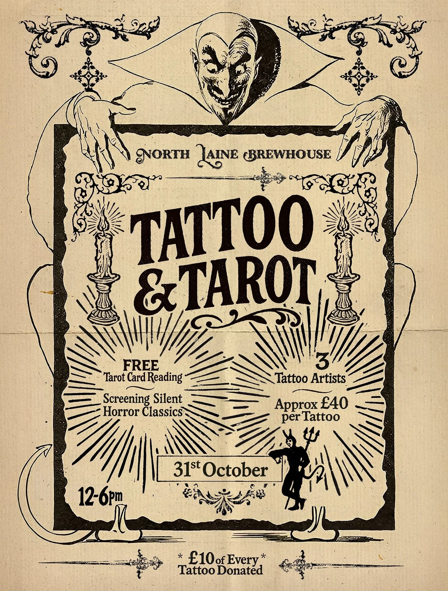Something spooky this way comes&hellip; 💀💀

This Halloween 12-6pm, Brewhosue will be transformed into an eerie den of fate, fortune, and fresh ink 🩸

@long_boy_tattoo @dearratboytattoos &amp; @delargetattoos will be tattooing directly from the pub