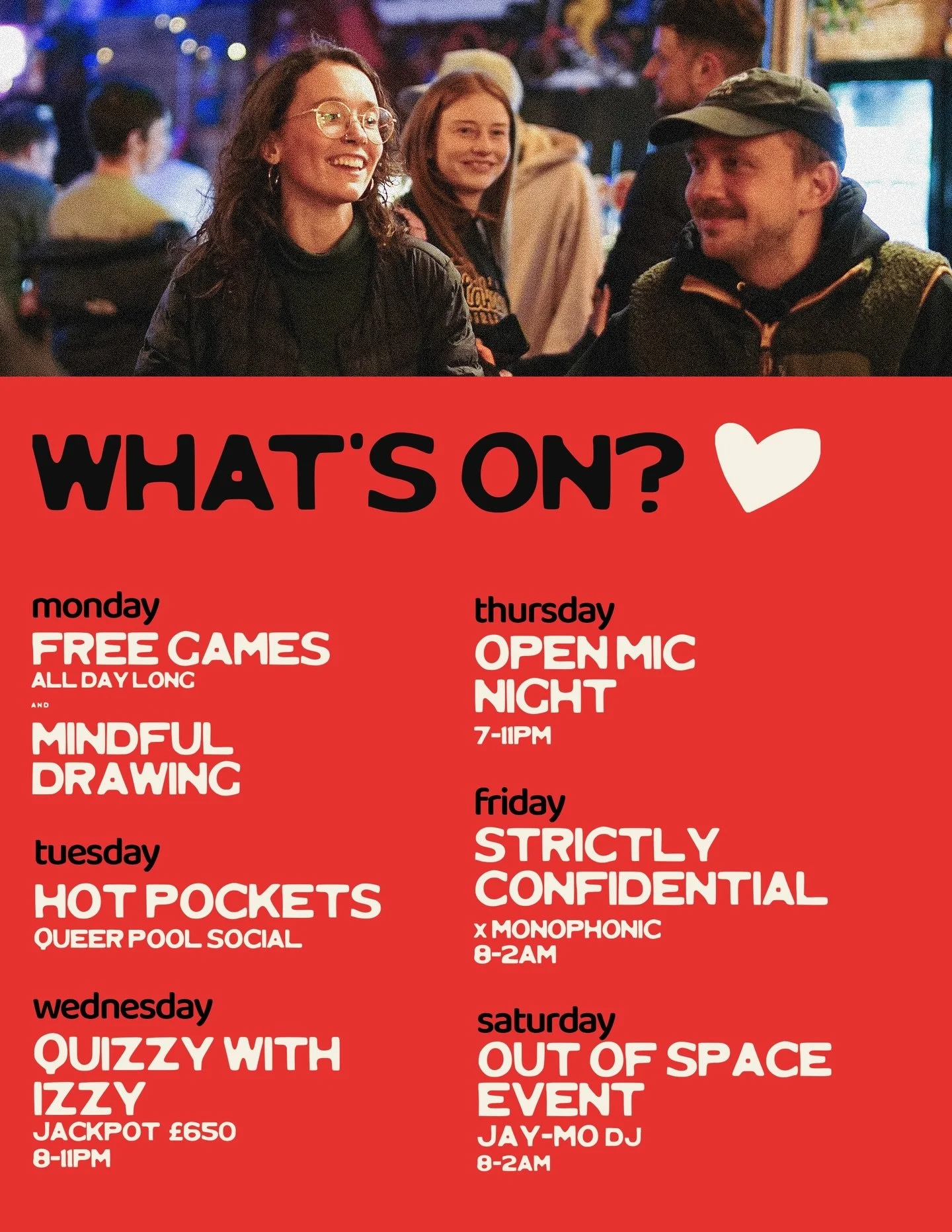 Your weekly what&rsquo;s on Brewhouse bulletin ❤️&zwj;🔥

This weekend we&rsquo;re serving up the ultimate double bill as Strictly Confidential and Out of Space 90s rave both return for their second go arounds 🕺 tickets for both events are selling o