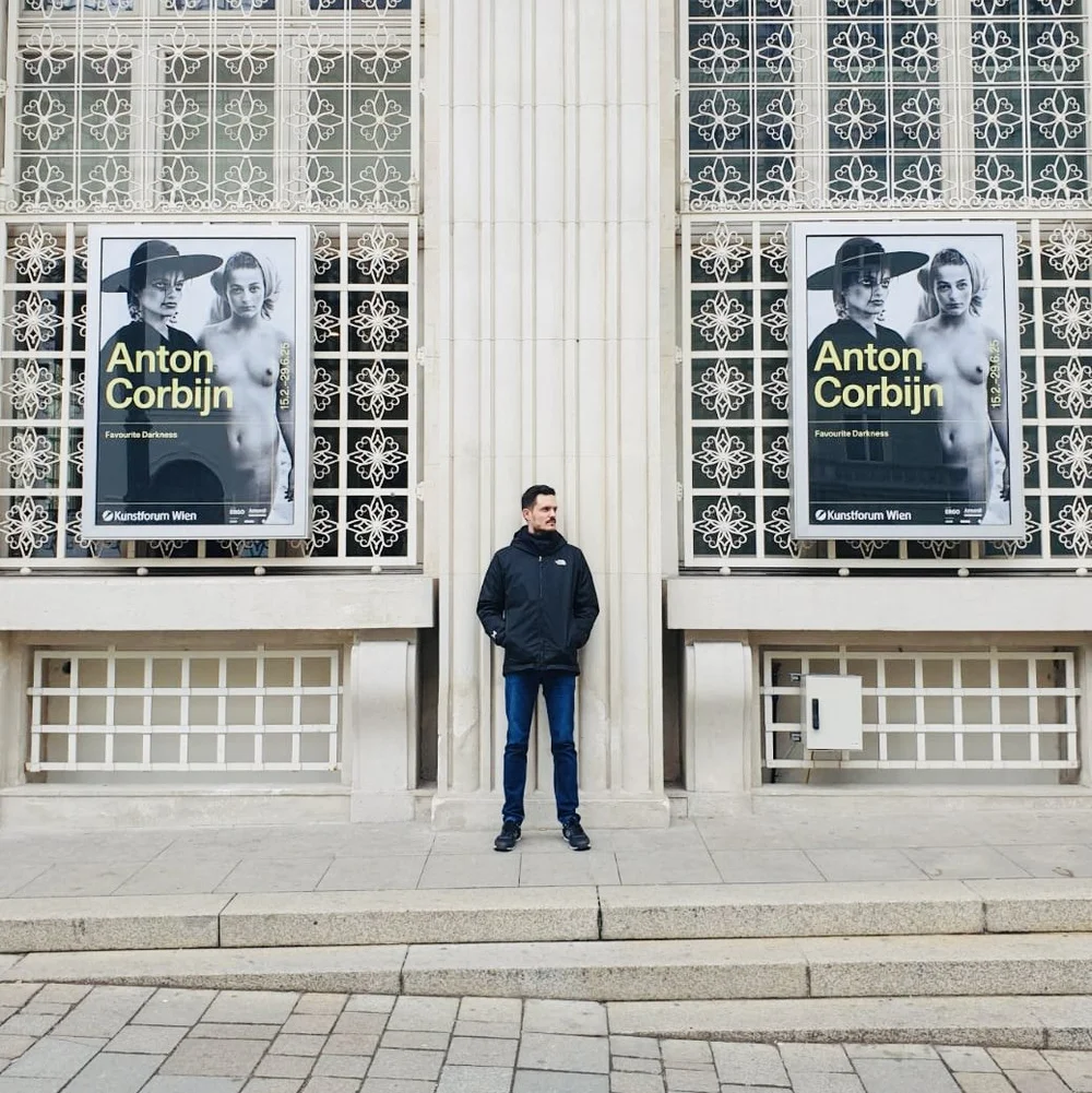 In front of Kunstforum Wien, the place of Anton's exhibition.