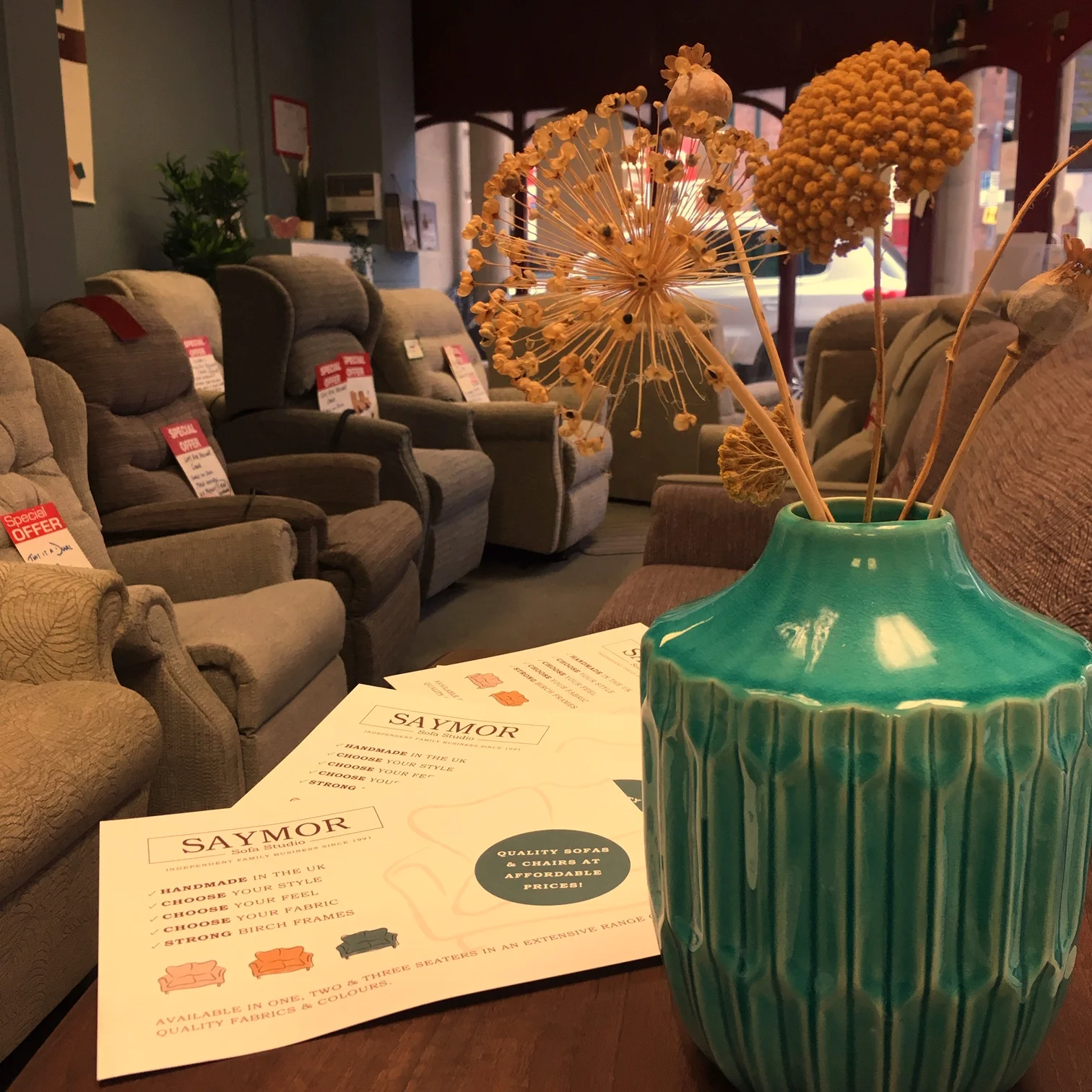 Saymor Furnishers inside of Stroud store sofa studio