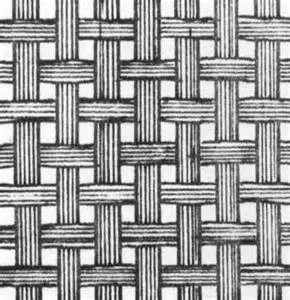 Blown up, plain weaving is one thread goes over and under a set of perpendicular threads.