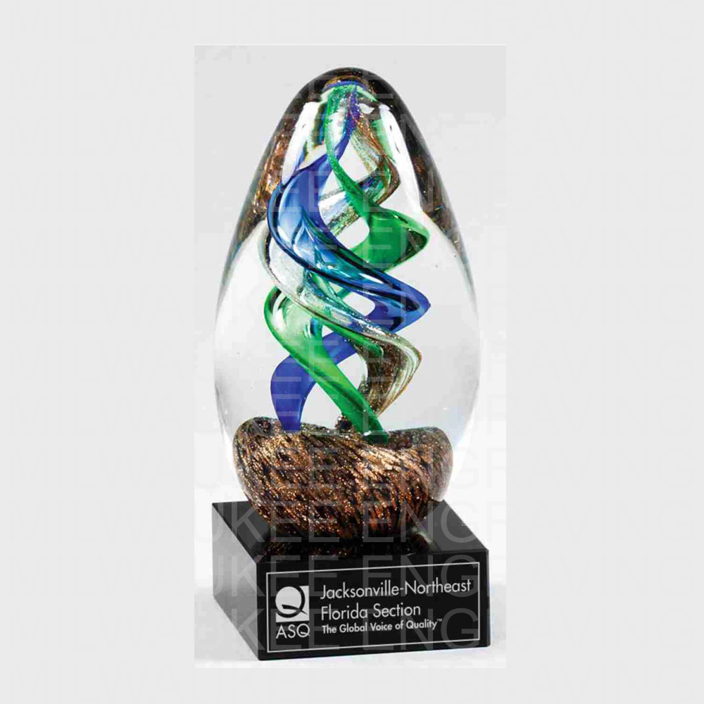 engraved art glass, glass award