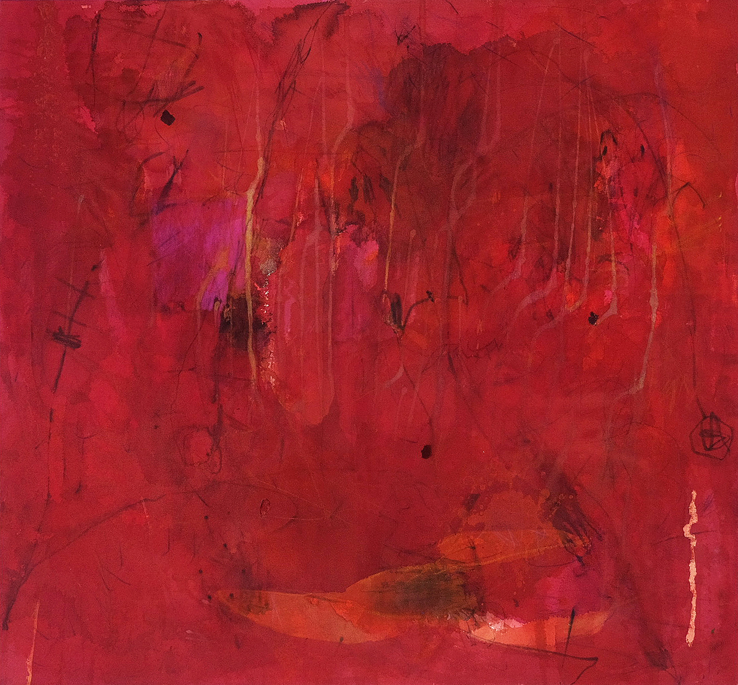 No. 4 (Big Red), 2015, acrylic, oil pastel, coloured pencil on canvas, 130 cm x 140 cm (51 x 55 in)