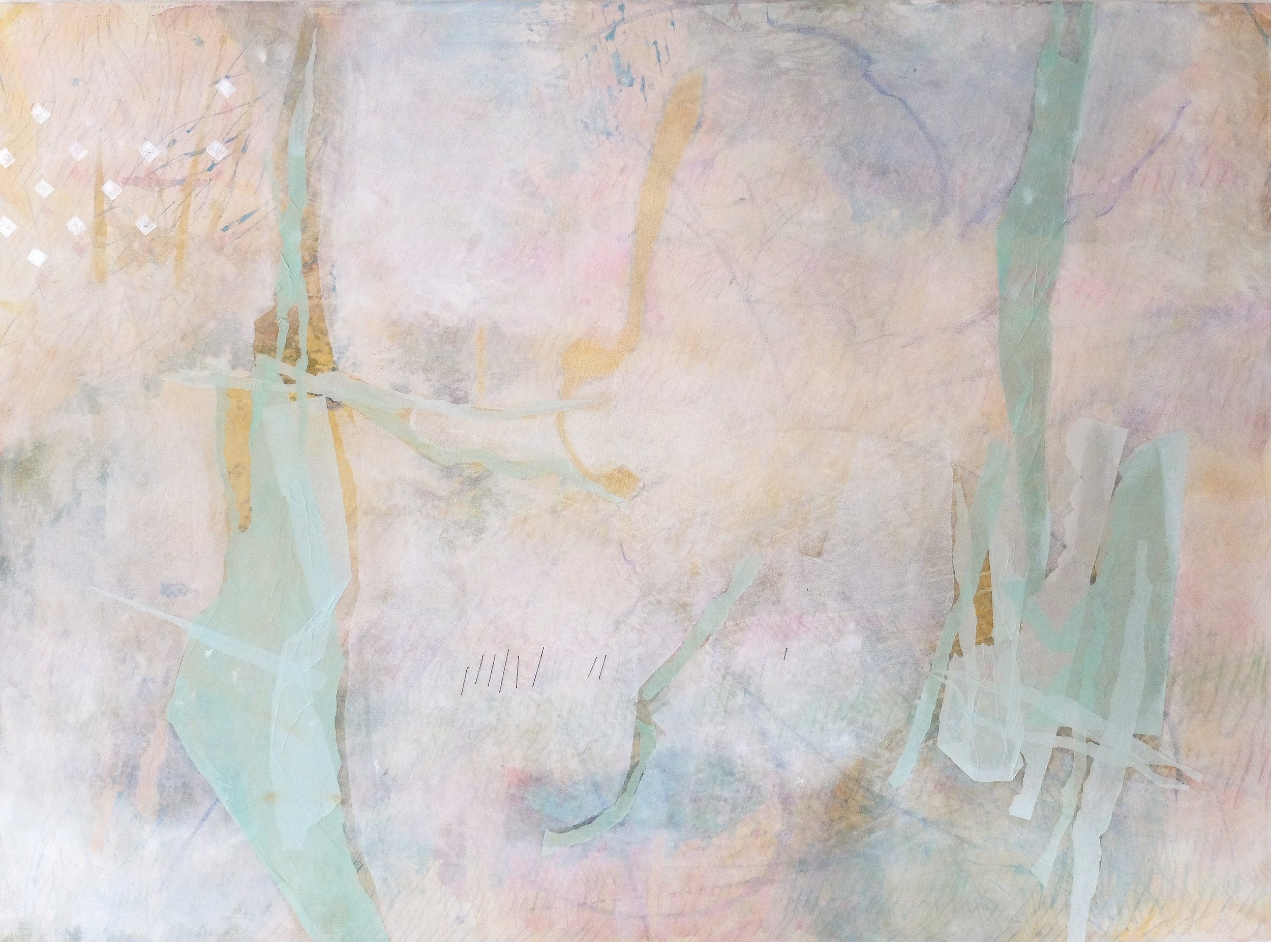 No. 6, 2015, acrylic, oil pastel, soft pastel, coloured pencil, paper collage, thread on canvas, 94 x 132 cm (37 x 52 in), Zurich, Switzerland