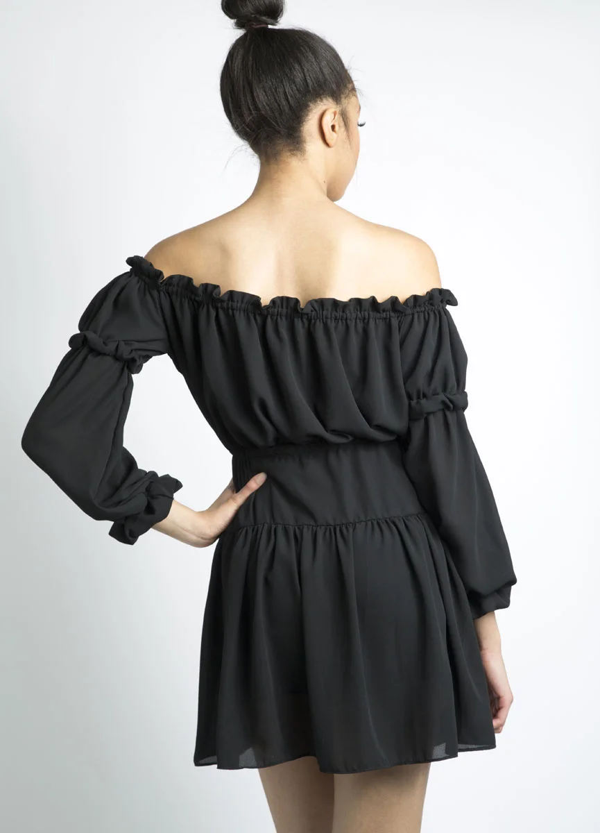 Black ruffled dress from Mina Binebine's Première Édition.