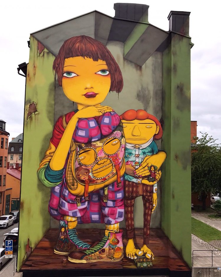 Another OSGEMEOS original, featuring colorful characters. This one’s in Stockholm, Sweden.