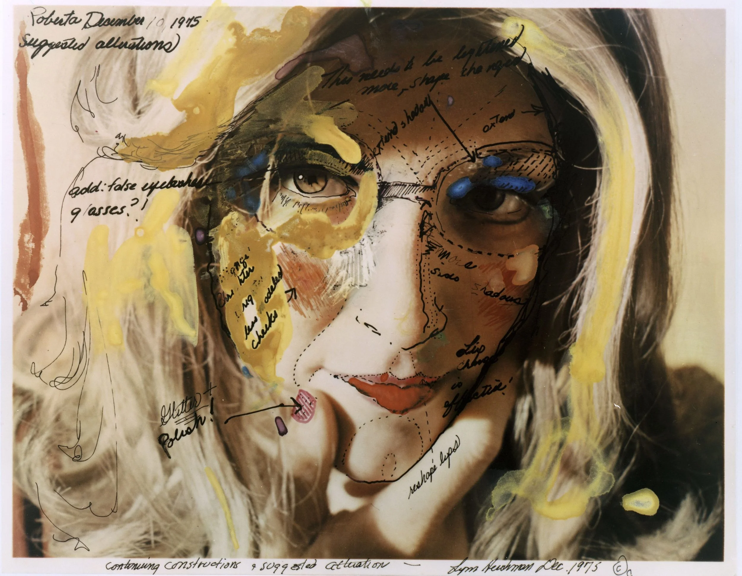 A photo of Roberta Breitmore with various elements of her face labeled. Image credit: YBCA .