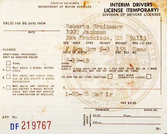 Roberta Breitmore's driver's license. Image credit: Lynn Hershman Leeson .