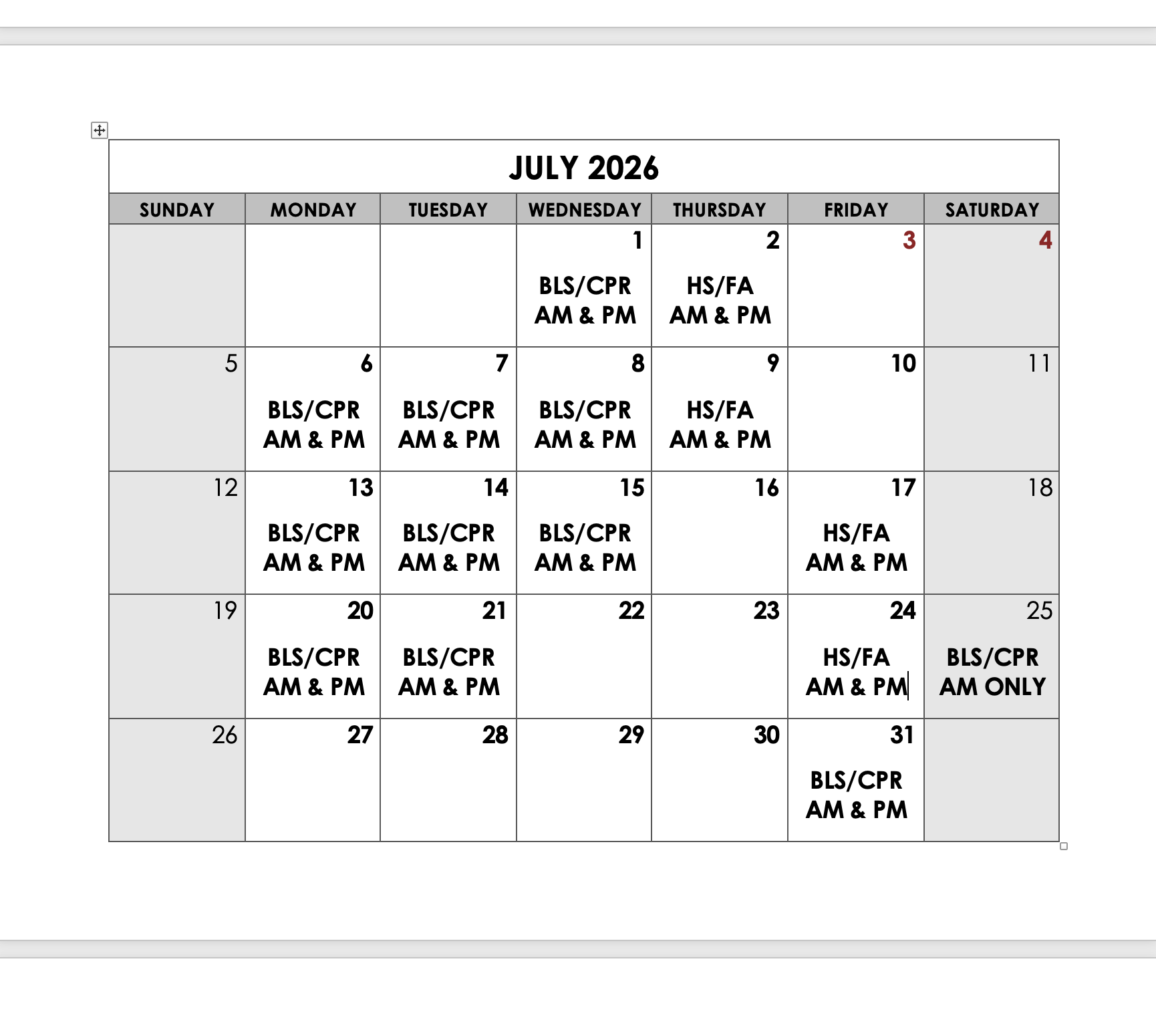July AM Class - BLS &amp; CPR OR HeartSaver &amp; First Aid