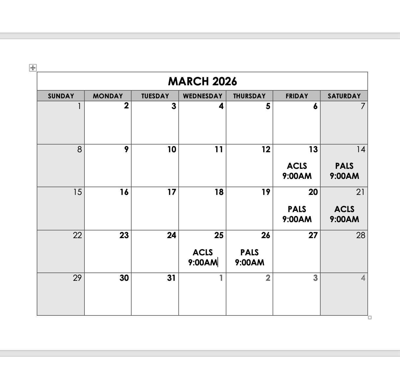 March ACLS OR PALS Course