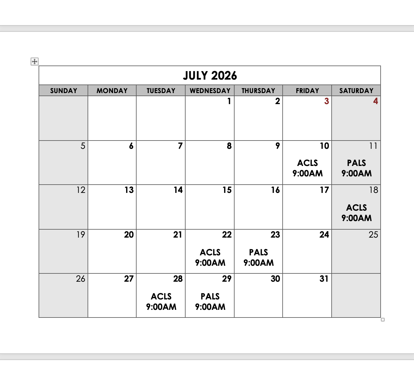 July ACLS OR PALS Course