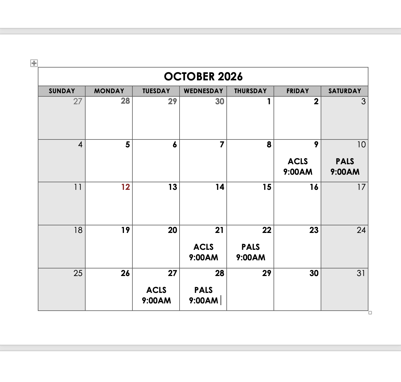 October ACLS OR PALS Course