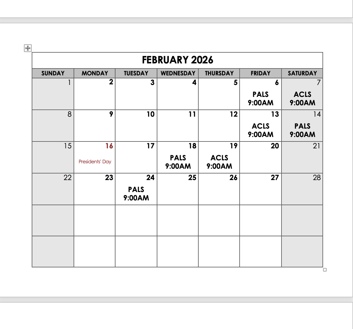 February ACLS OR PALS Course