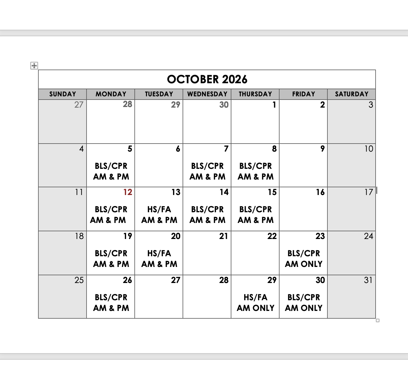 October AM Class - BLS &amp; CPR OR HeartSaver &amp; First Aid