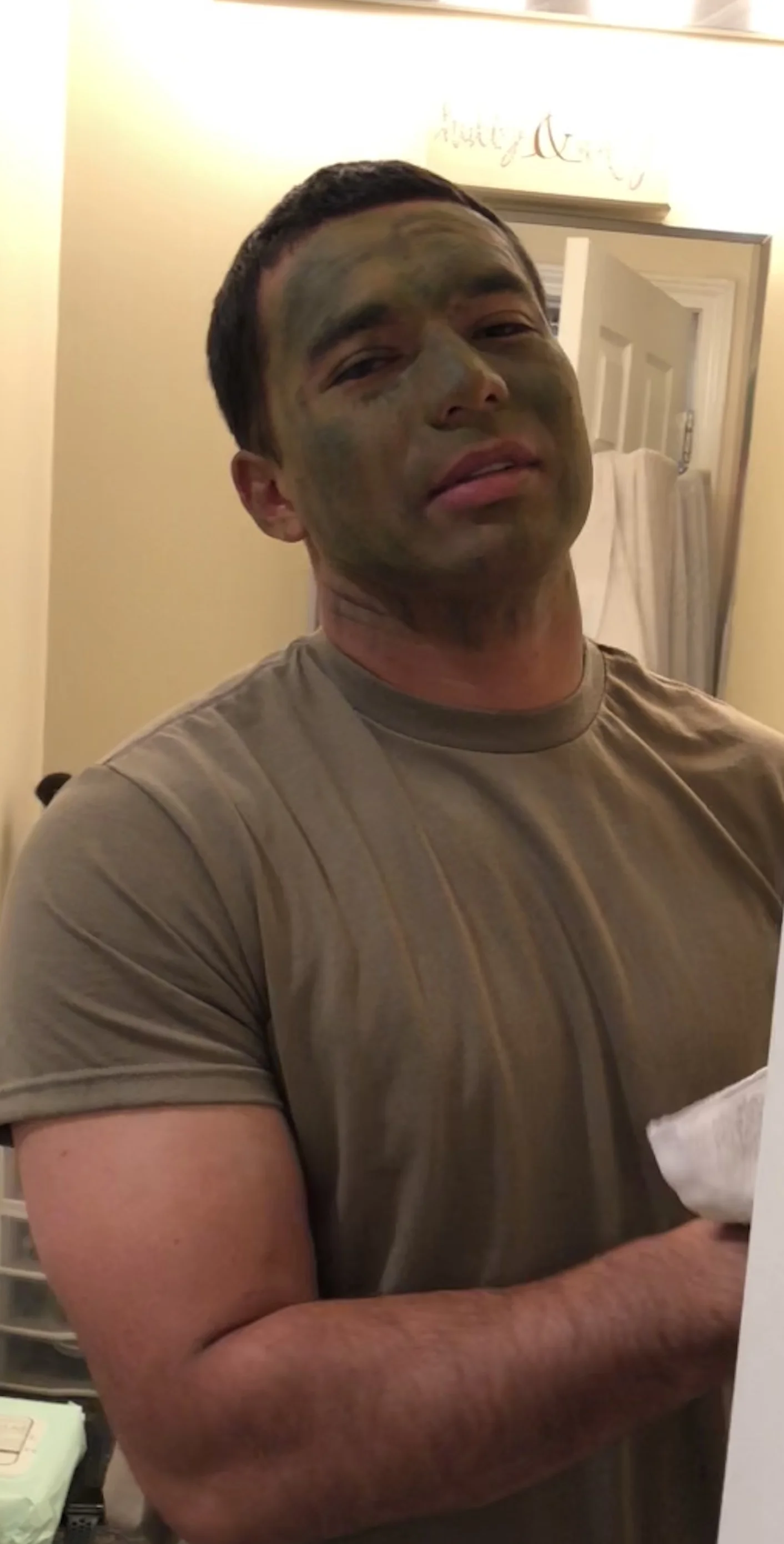 Yea, I tried doing the "makeup" too good. He ended up grabbing the paint stick and just striping it across his face. This was the end result.&nbsp;