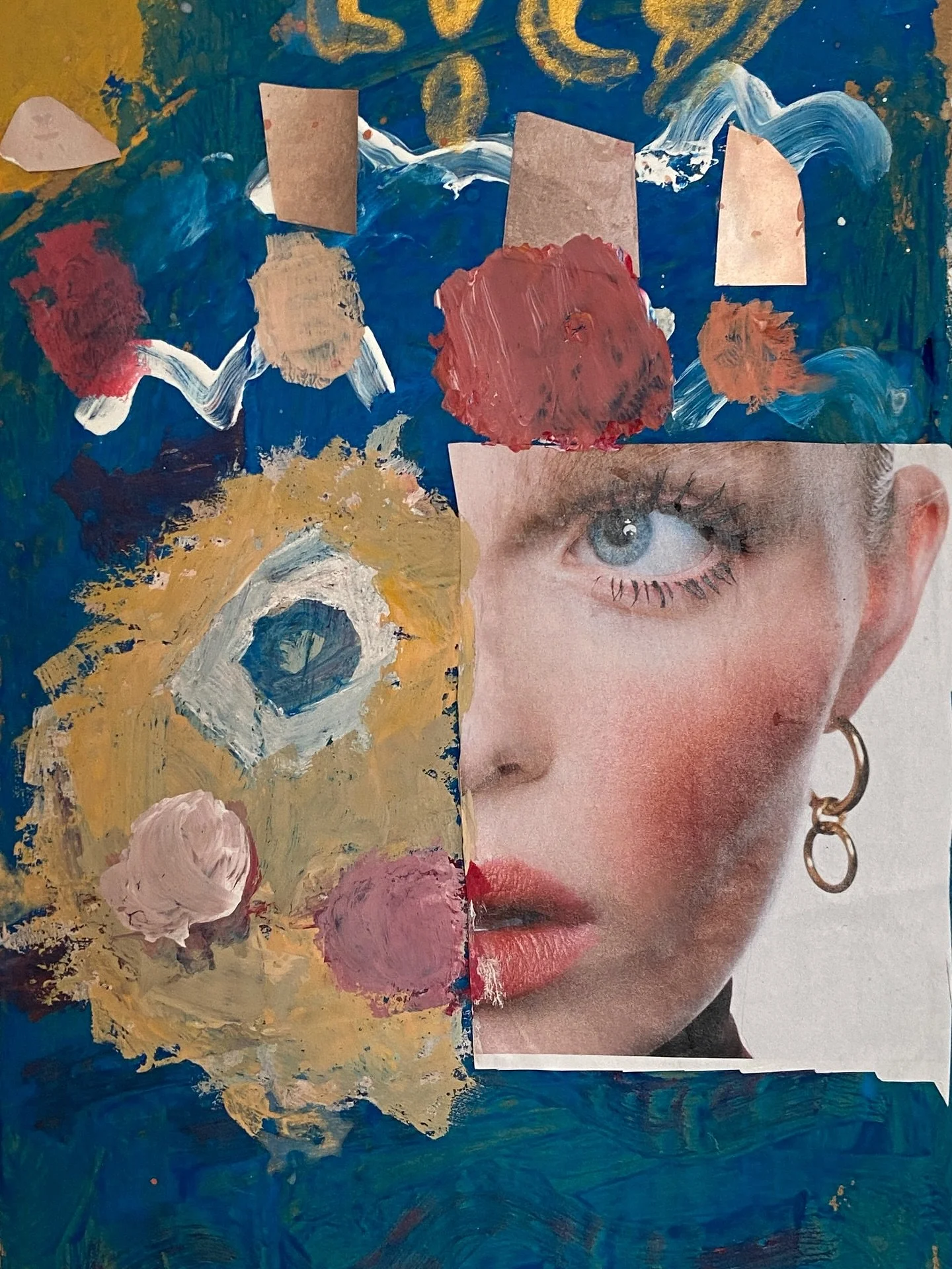 Paint and Dance Summer Art School day 1 . We mixed some  flesh tones  and painted the other half of the magazine face. All work made by 6-10 year olds. Amazing! &bull;
&bull;
Workshops are taught and facilitated by artist, registered art teacher with