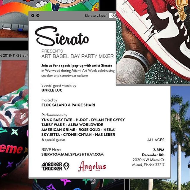 Free ART BASEL Day Party!!! Today 2-8 PM. We live in Miami
@sierato day event ..Hosted by me and @flockaland . @staypositiveinc pop up . My Favorite Alien @neilaofficial will performing live and many more. Come out!! RSVP link on flyer #SieratoArtBas