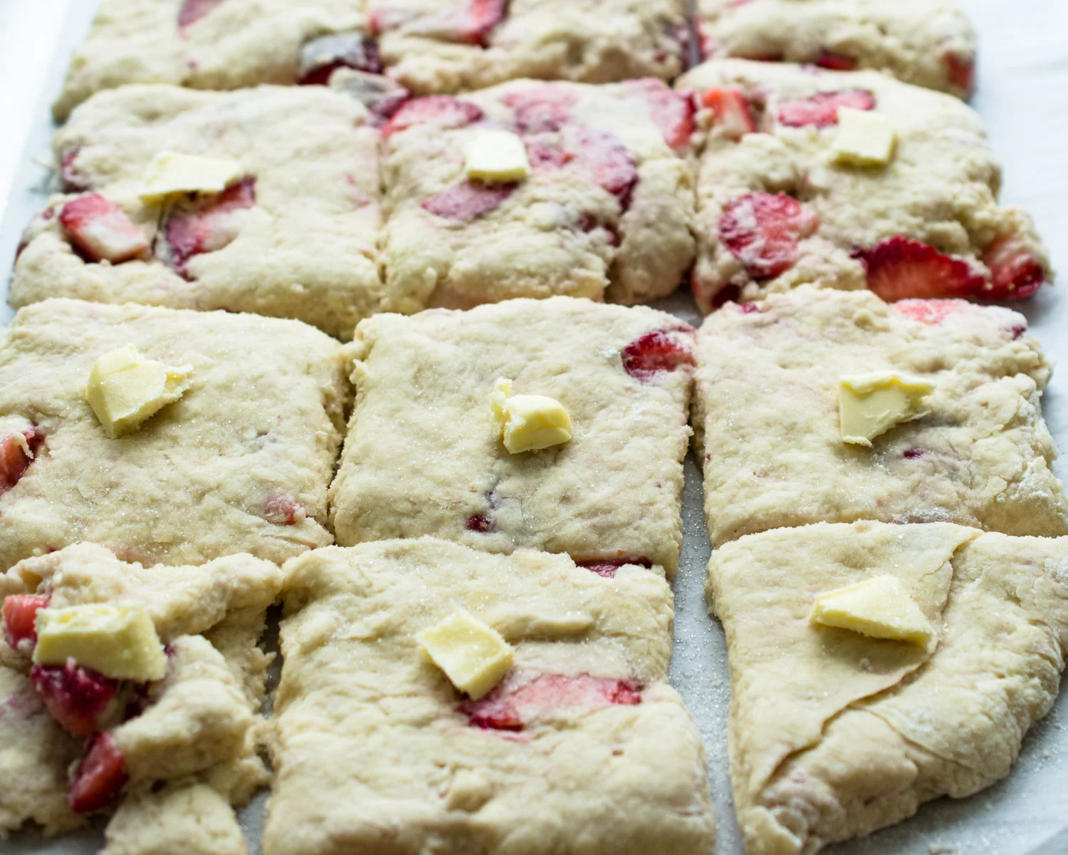Strawberry biscuit dough ready to bake.