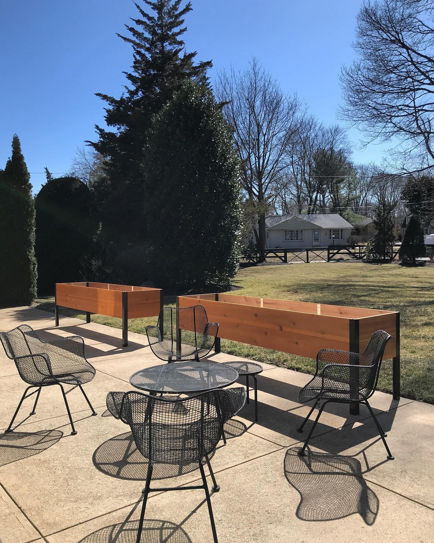 Patio garden - it is happening!!! We had an amazing preview to spring for 2 whole days in 6b. I was able to stain and assemble raised planters. Mr. Artichokes and Okra power washed the patio so we are starting with a clean base. This is just the begi