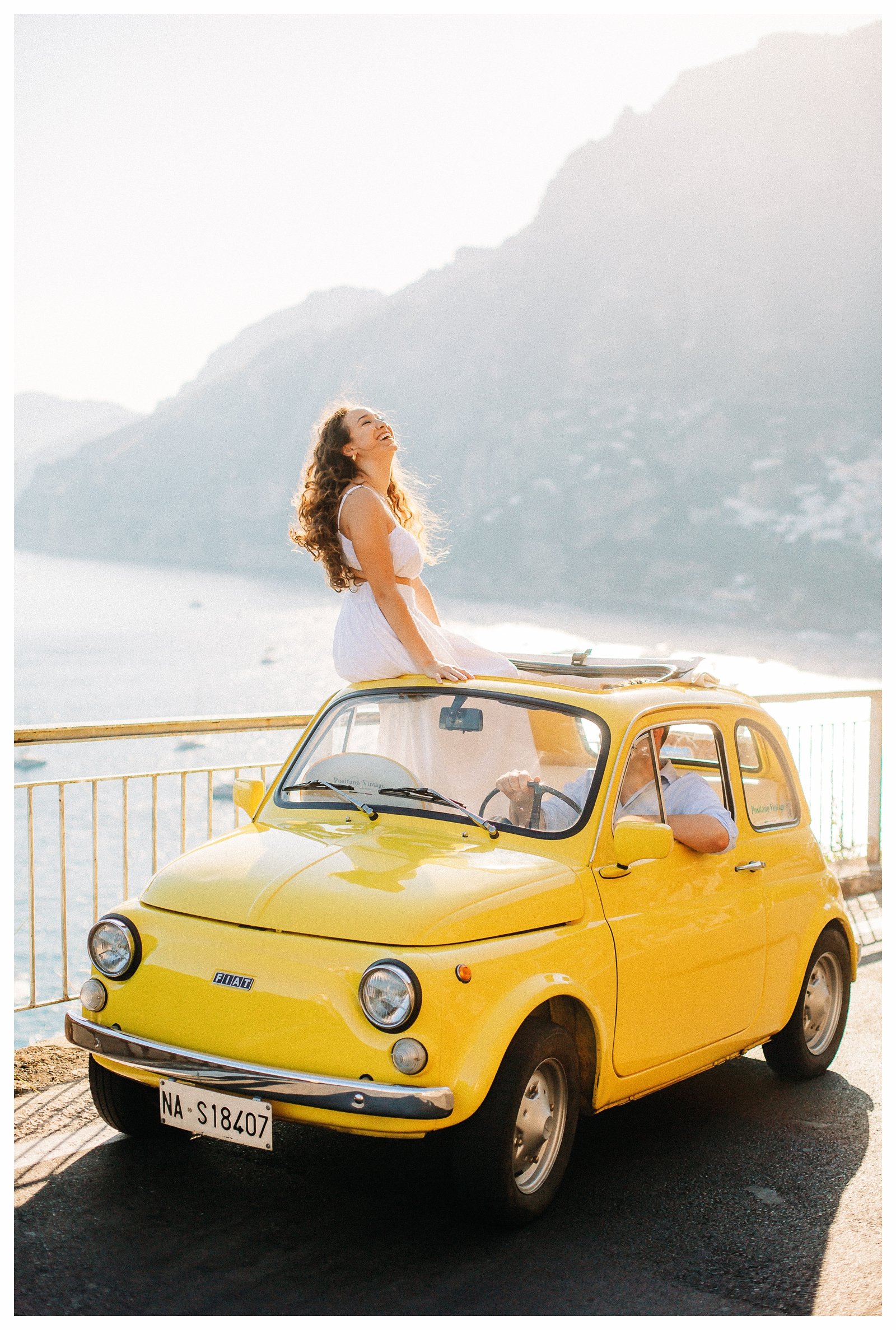 Positano, Amalfi Coast Vintage Car Couple Photography Session with