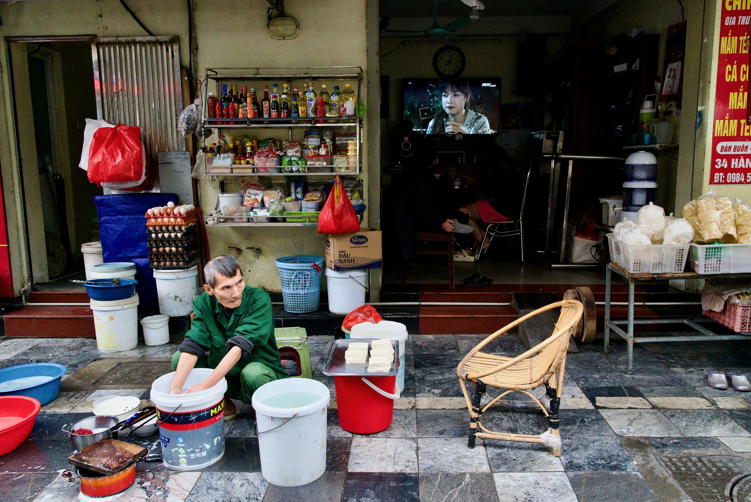 A sidewalk in Old Hanoi, Vietnam