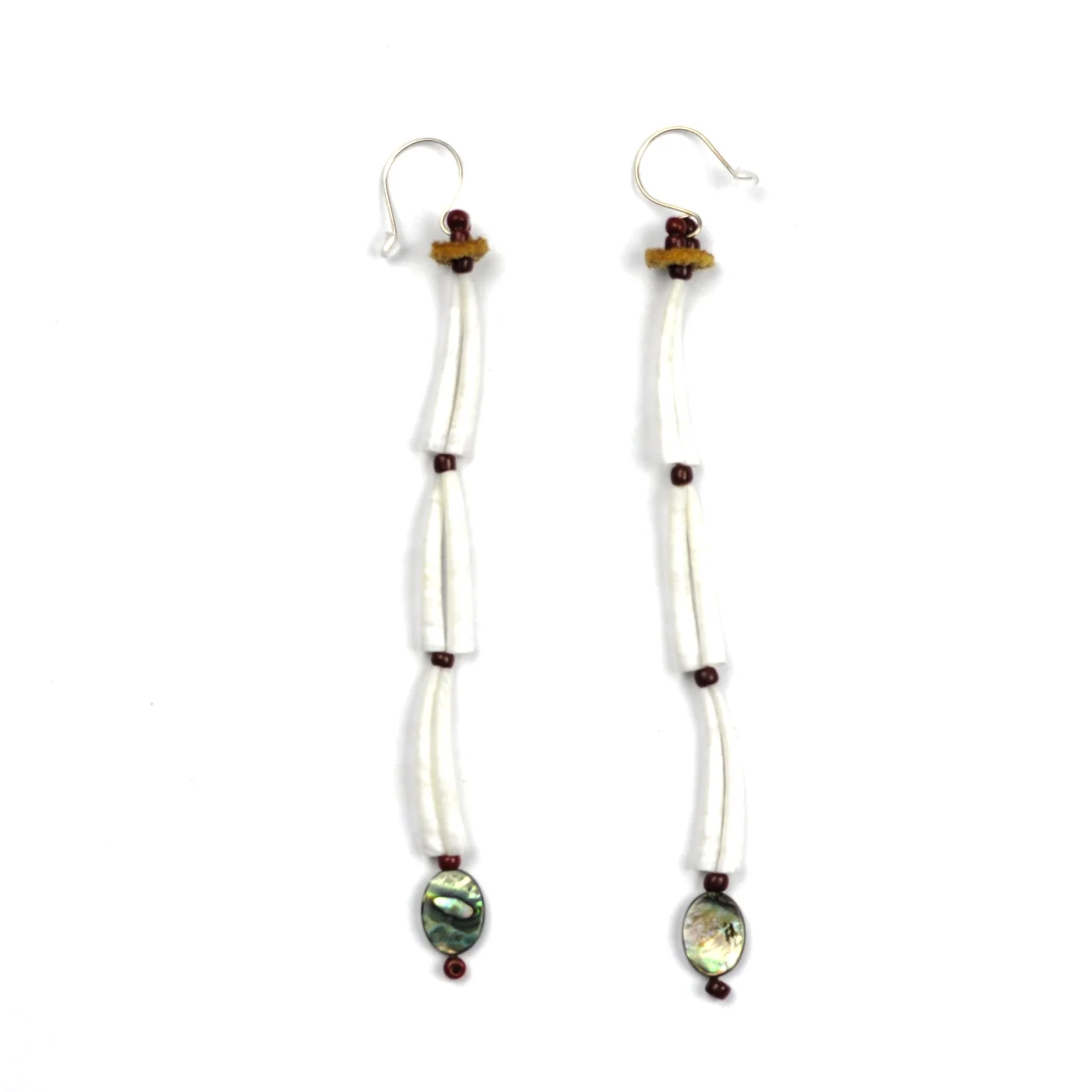 Red Hanging Dentalium Trade Bead Earrings