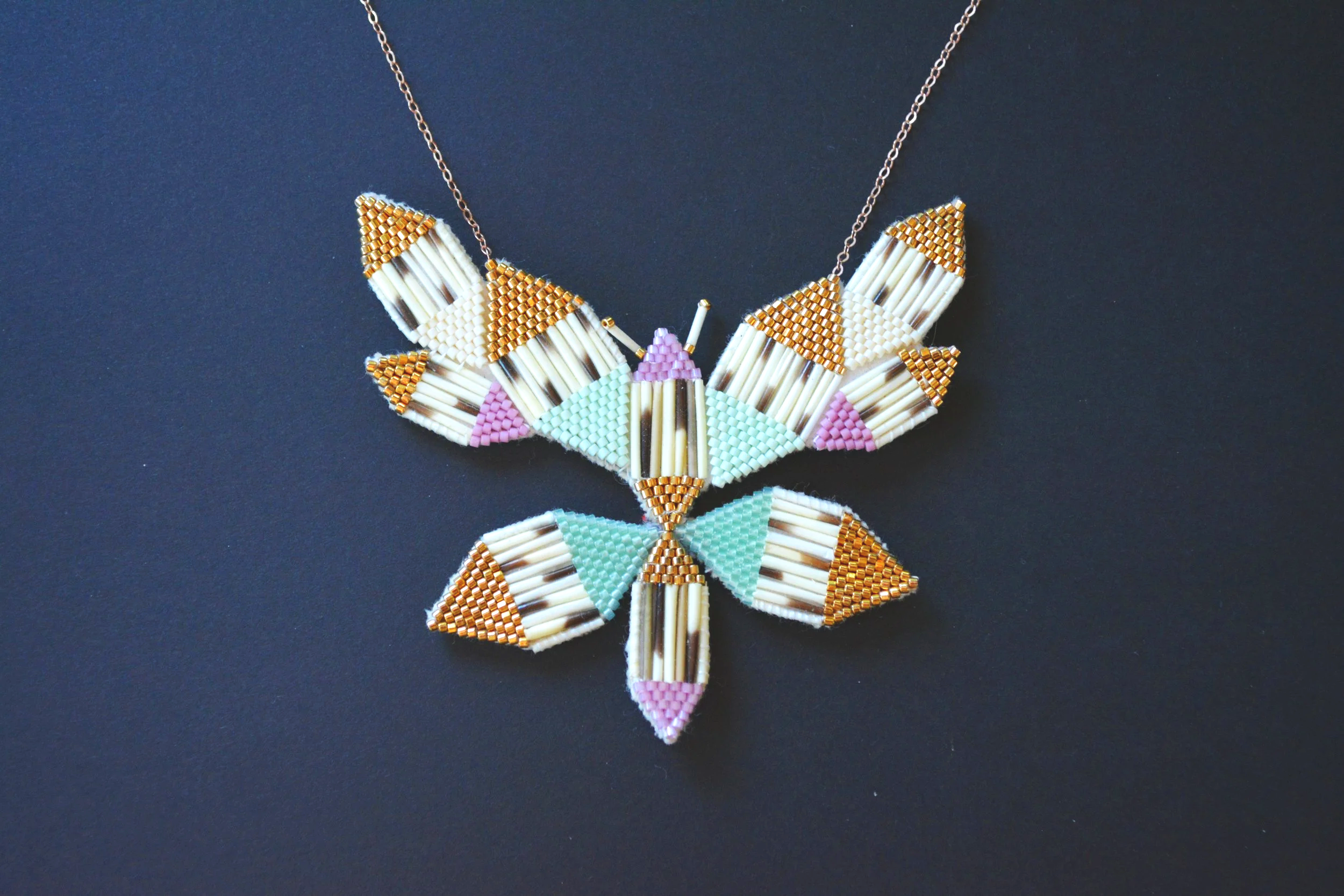 pink & sage butterfly necklace