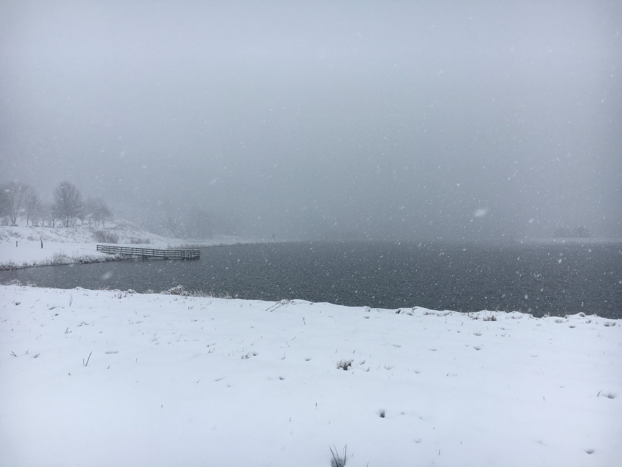  An early March snowstorm engulfs the northern lake 