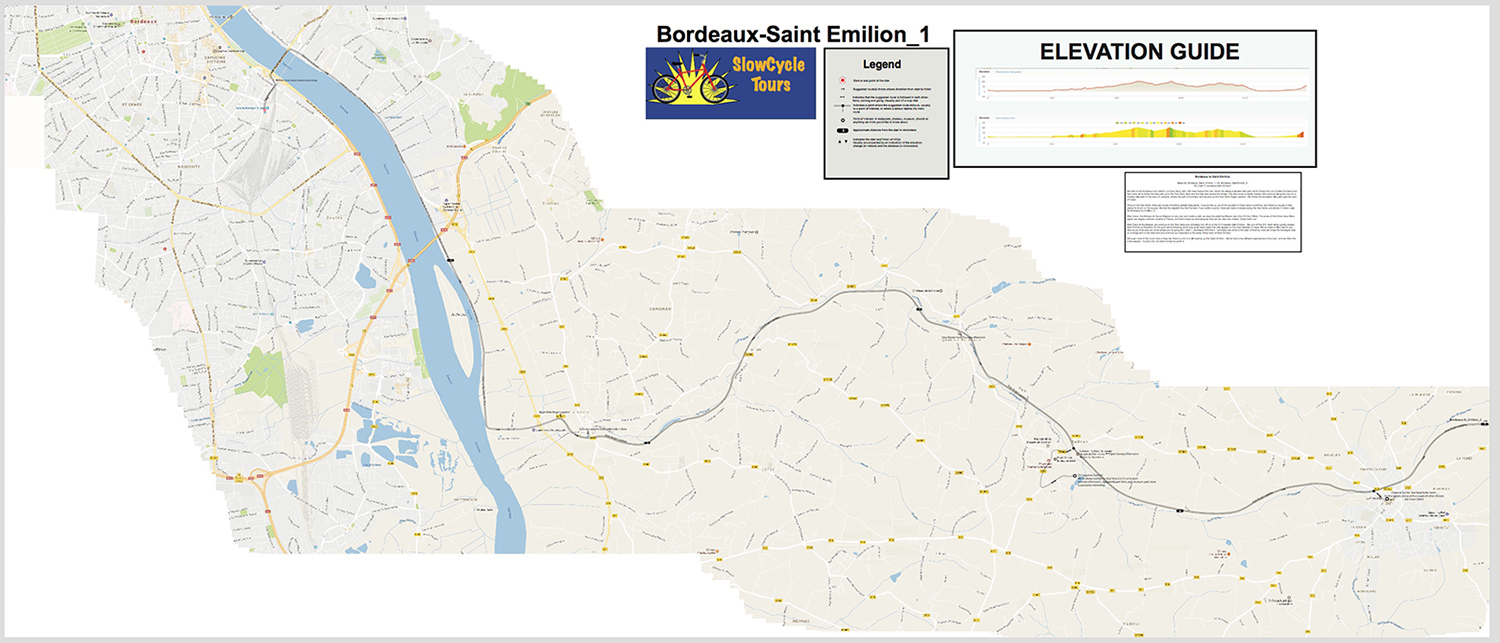 Again, the complete map for the first part of the route Bordeaux-Saint Emilion. On your device, you'll have to scroll to see the whole map. Here's what this map looks like on our iPad Mini at maximum zoom out: