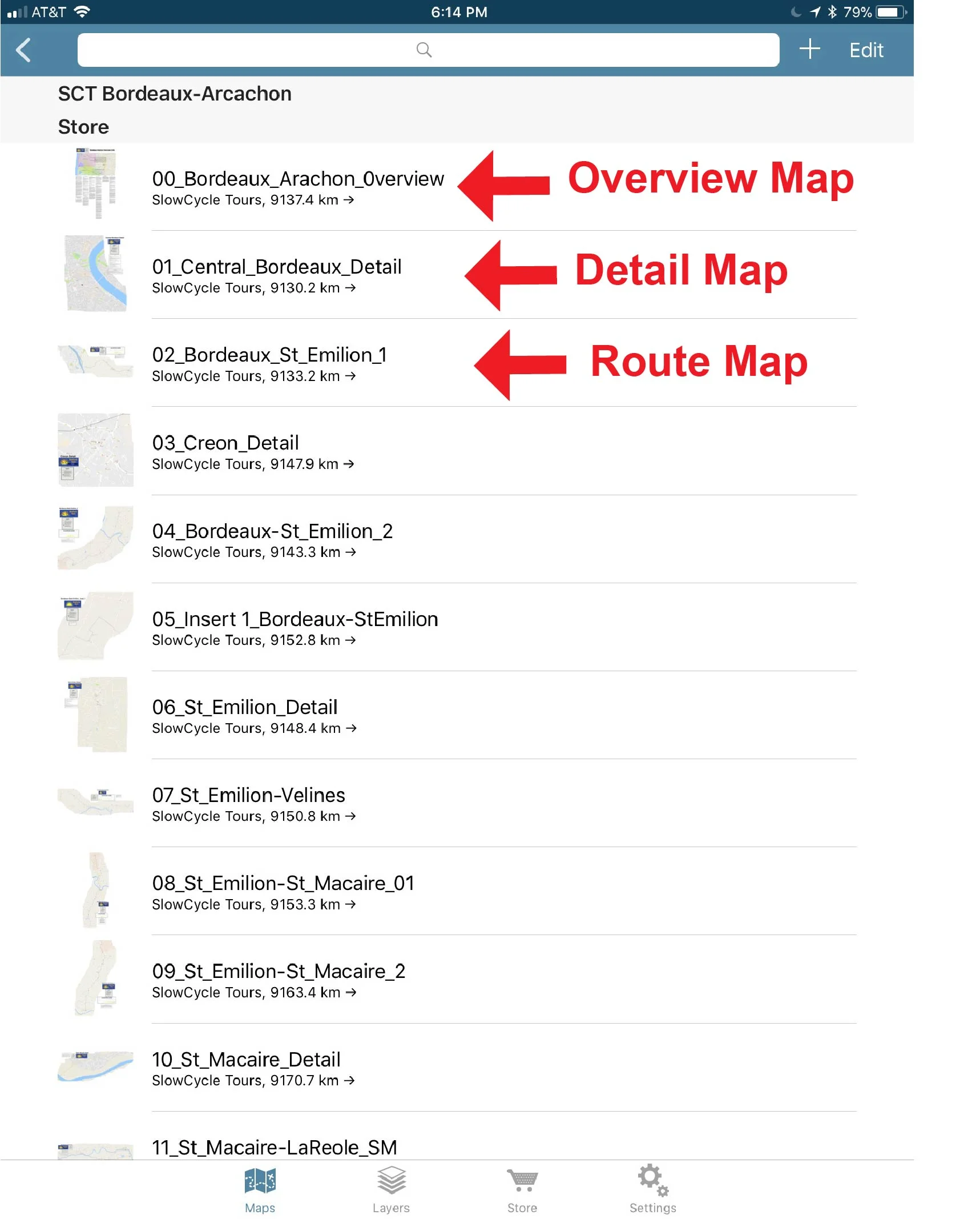 The contents of our Map Bundle for Bordeaux-Arcachon on our iPad Mini. Scroll to see all 29!
