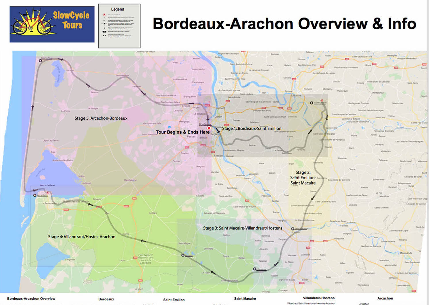 This is the entire Overview Map for our Bordeaux-Arcachon ride. Note that it includes the complete description of the ride with everything you'll need to know. You won't be able to zoom out this far on your tablet or phone. On our iPad Mini, it look…
