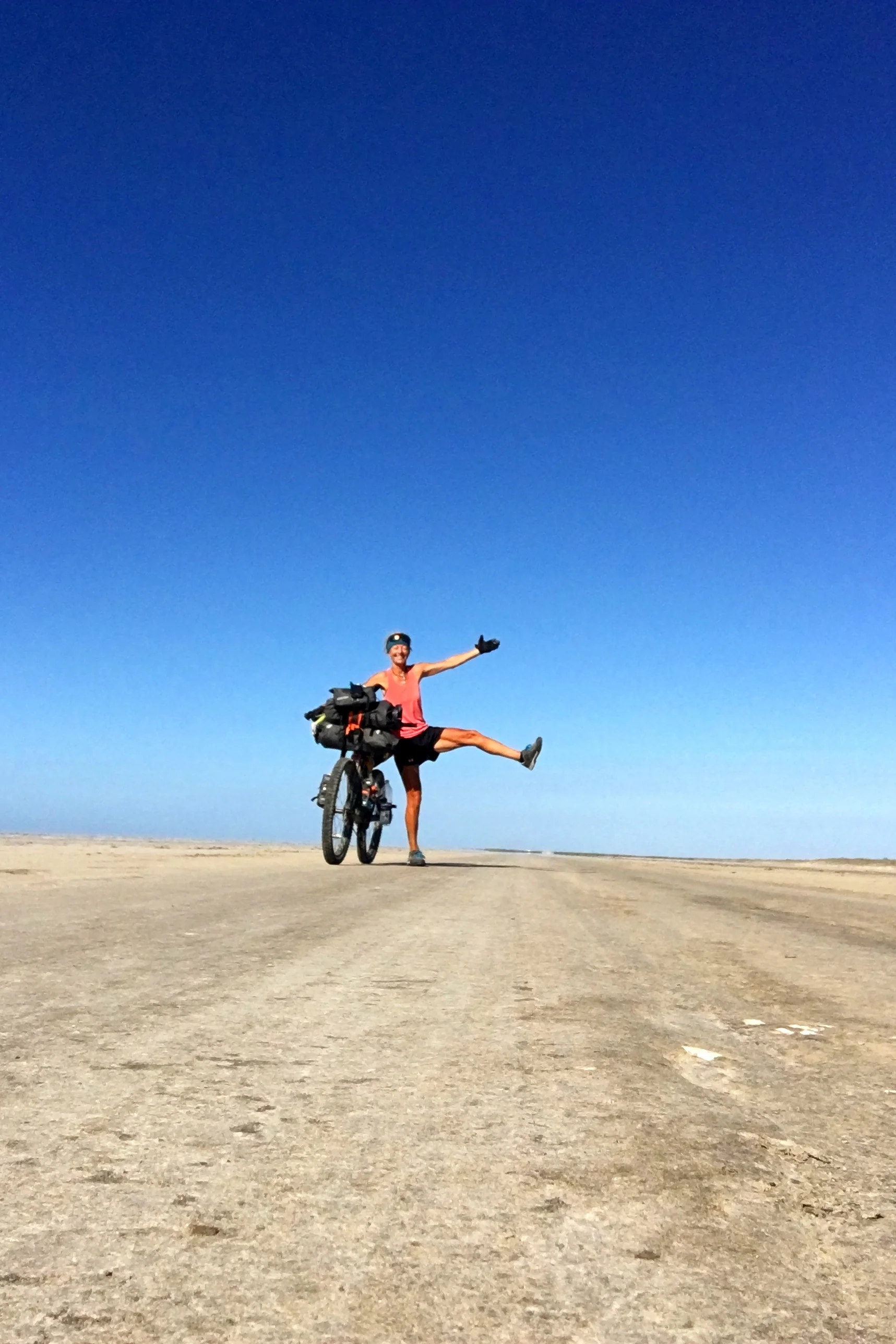 Riding on The salt flats fifty feet below see level
