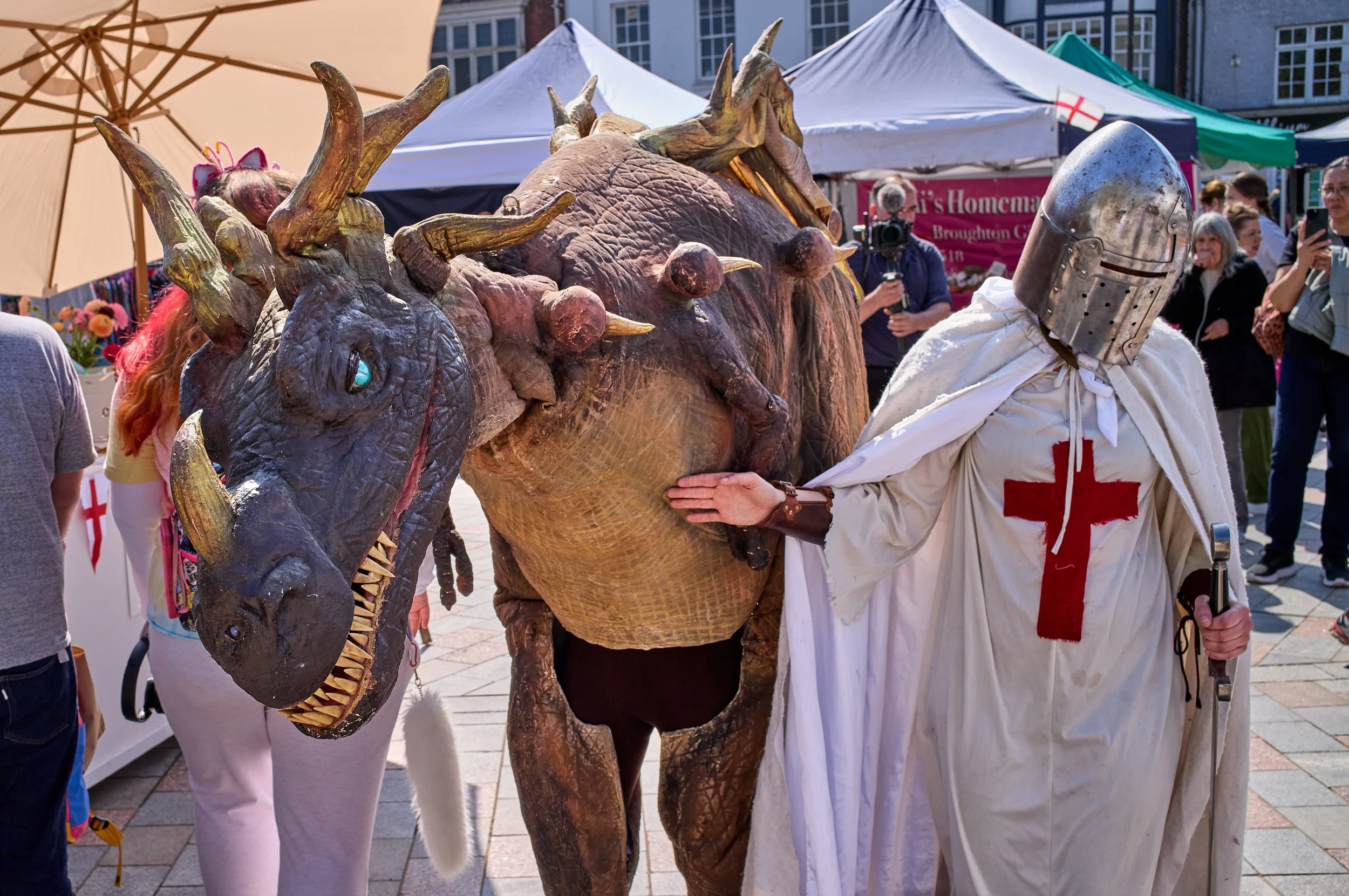 Documentary fieldwork photograph of St Georges Day in Salibury, showing St george and the Dragon