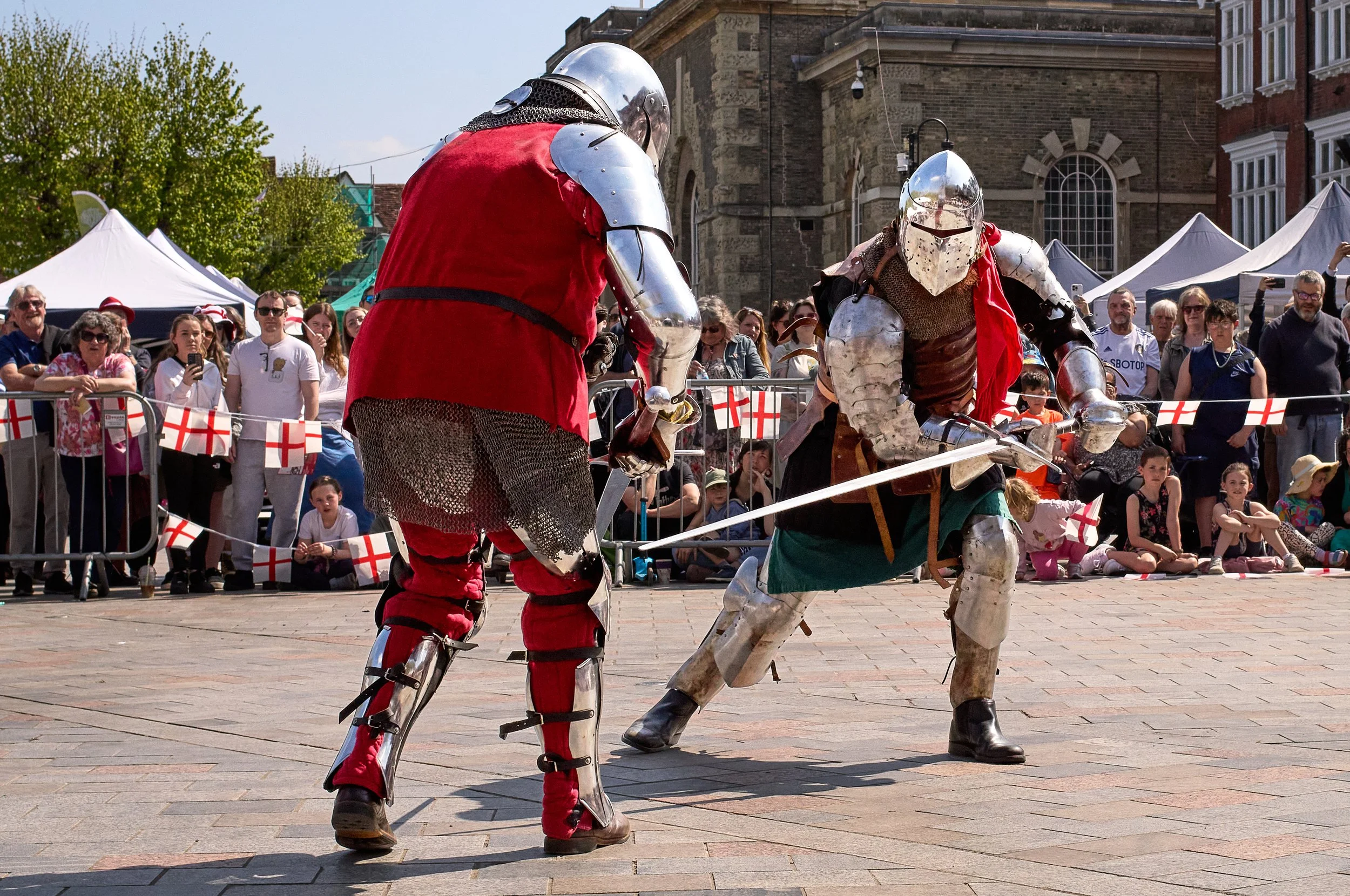 Documentary fieldwork photograph of St Georges Day in Salibury, showing Tournament Knights